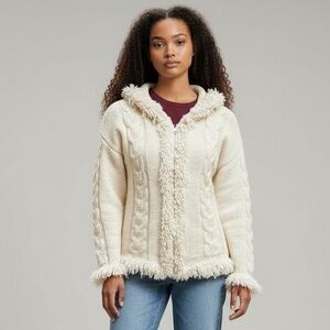 Sidandina 100% wool zip up jacket with hoodie size Small, cream NWOT